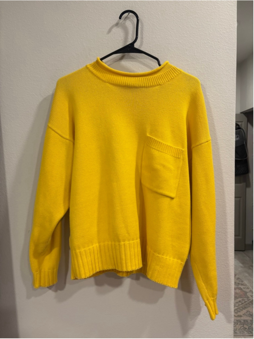 VTG Liz Claiborne Lizwear 100% Cotton Yellow Knit Mock Neck 90s Pocket Sweater M